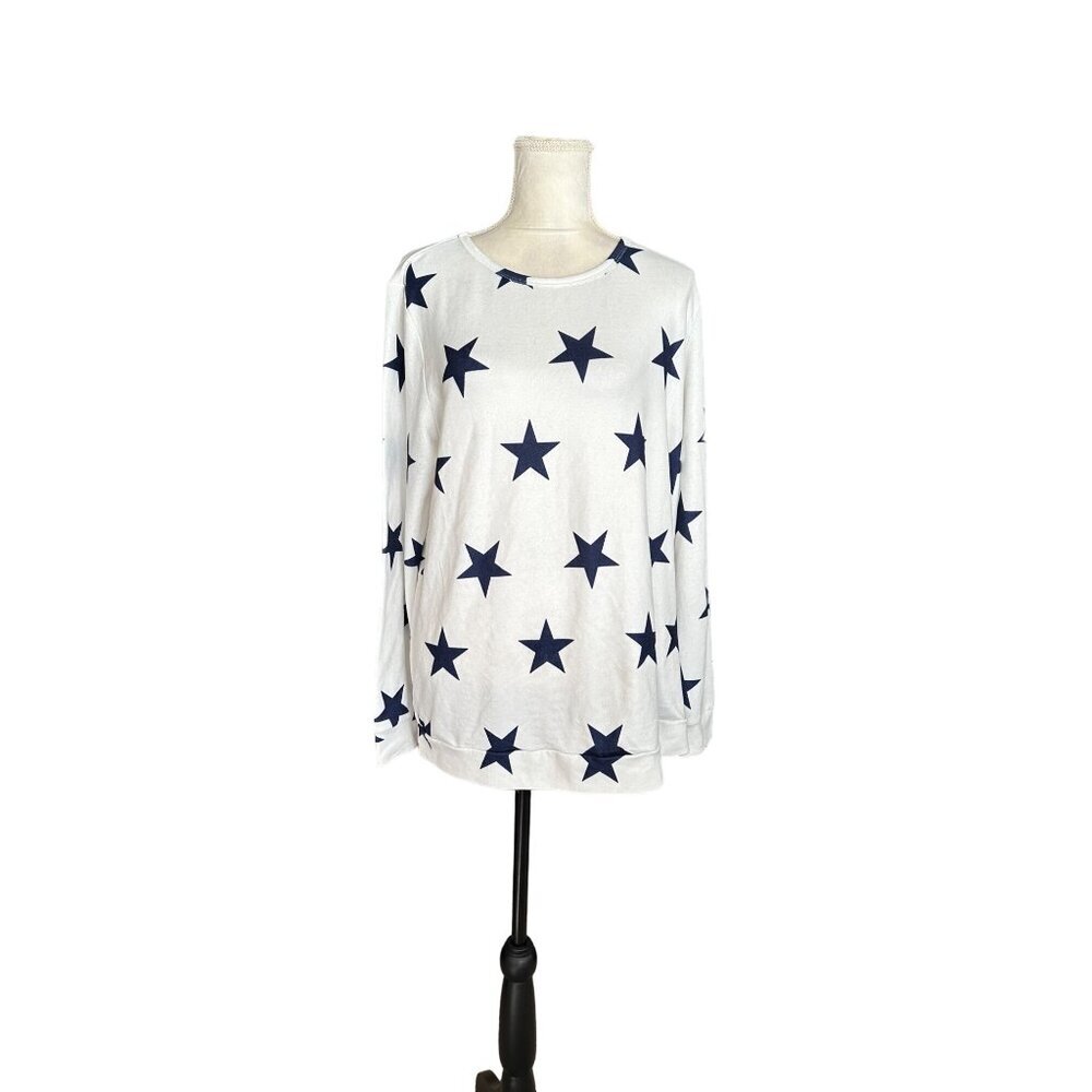 Coshow Women's XL Star Print Long Sleeve Crew Neck Top Lightweight Sweater XL